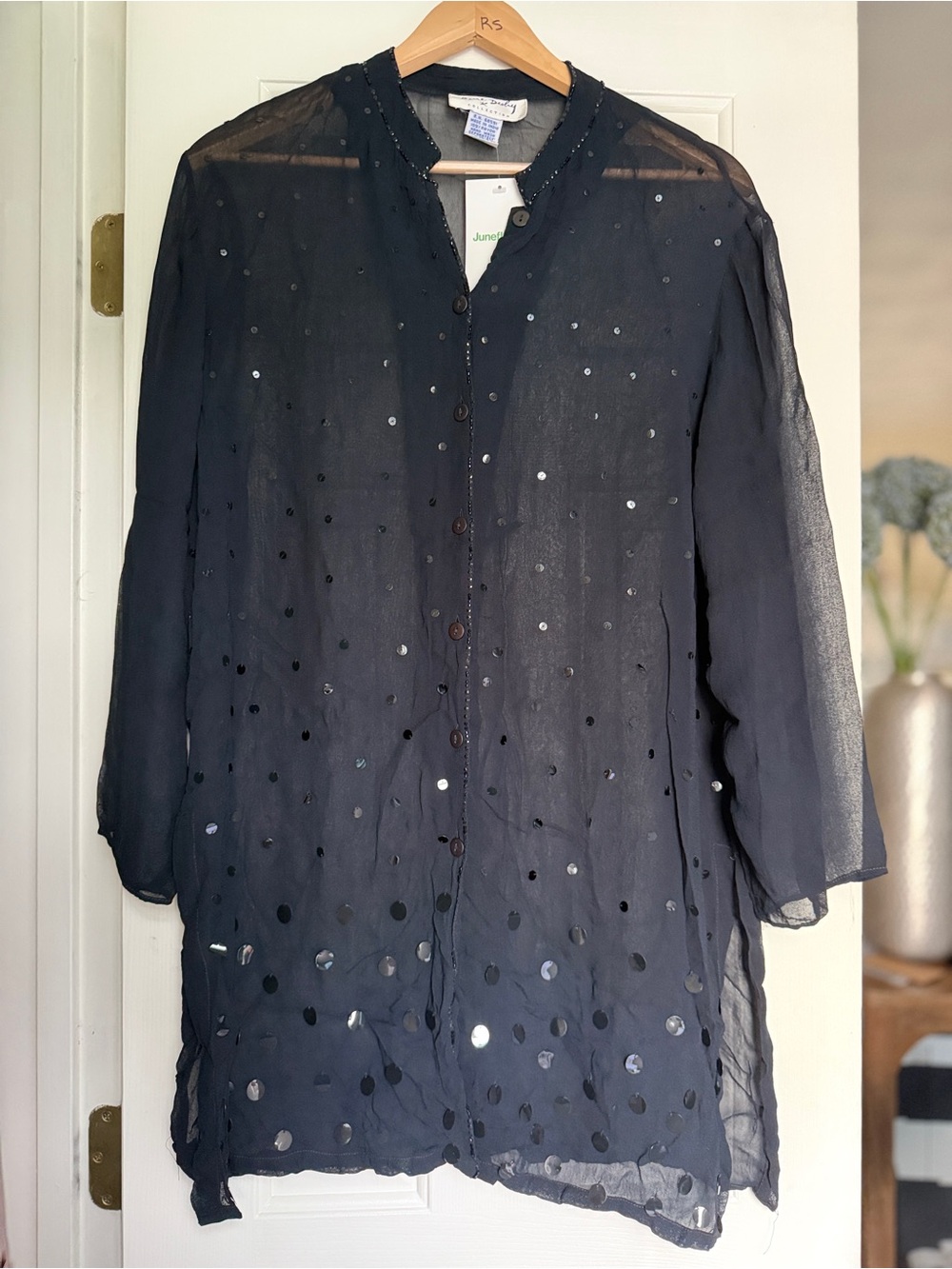 Vintage Rene Derhy Rayon Sequins & Beads Tunic. Sz L